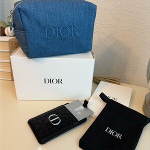 Dior Denim Toiletry GWP in silver & Silver Rouge Balm Compact Mirror w/ case